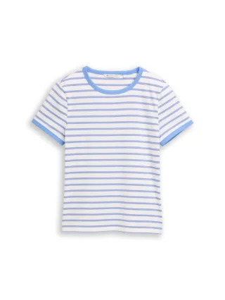 Denim Tom Tailor - Slim Fit T-Shirt mit Streifen white blue coral stripe - Gr. - S