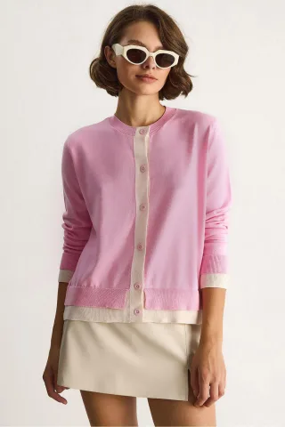 Farbblockierter Langarm-Button-Cardigan