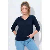 Ulla Popken Sweatshirt Sweatshirt Piqué V-Ausschnitt 3/4-Arm Biobaumwolle