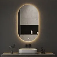 WDWRITTI Badspiegel Badezimmerspiegel mit Beleuchtung Wandspiegel Led Touch Wandschalter (Spiegel Bad, 3Lichtfarben, Helligkeit dimmbar, Memory), 3000K/4000K/6500K, IP44