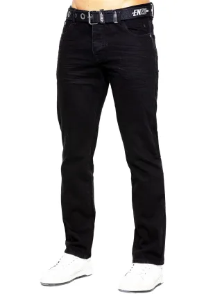 Enzo Herren Denim Straight Fit Jeans - Schwarz
