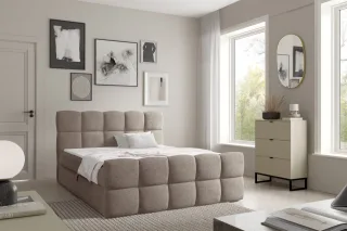 Boxspringbett Schlafzimmerbett SATINE PREMIUM 160x200cm Stoff Coral Dunkelbeige