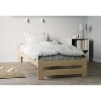 Home Collective Holzbett mit Lattenrost Modern Bett Kiefer Bettgestell Massivholzbett Klassisch (90x200, 120x200, 140x200, 160x200 cm), Einzelbett, Skandi Boho Landhaus Kopfteil flach 100x200 cm natur