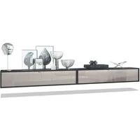Vladon Lowboard Lana 1400 (2er-Set Tv-Kommode, mit Klappe dahinter 3 Fächer), Schwarz matt/Sandgrau Hochglanz (140 x 29 x 37 cm)
