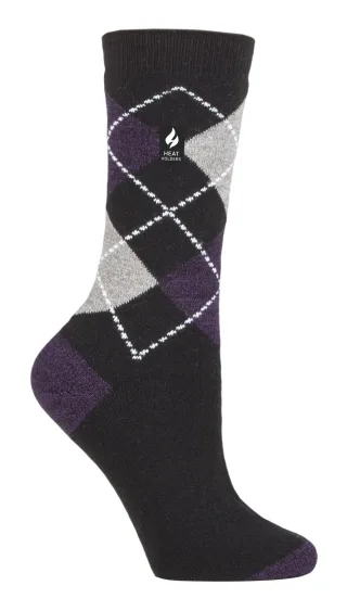 Heat Holders Damen Ultra Lite Thermal Brushed Inner Yarn Design Socken Schwarz/Lila (Valletta)
