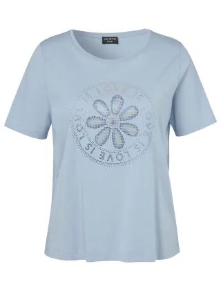 VIA APPIA DUE - T-Shirt Rundhals 1/1 Arm Motiv Strass hellblau multicolor - Gr. - 44
