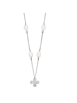 Julie Julsen Anhänger mit Kette 925 Silber rhodiniert Kleeblatt und Perlen