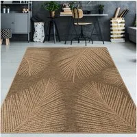 TeppichHome24 Outdoorteppich Hochwertiger In- und Outdoorteppich Blättermuster in Beige Braun, rechteckig