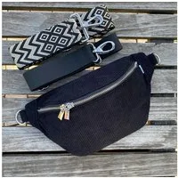 MAONI Bauchtasche Cord Schwarz mit zwei Gurten, Taschengurt austauschbar
