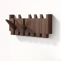 BlingBin Garderobenleiste Wandgarderobe aus Holz, 6 klappbare Haken (1er Set, 1 St., 44 x 15 x 3,5 cm), zum Aufhängen Hüten Schals Handtüchern, Walnuss, 44 cm