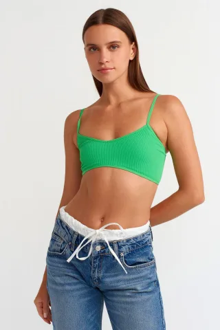 Rippstruktur V-Ausschnitt Cropped Bralet-Top