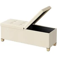 SONGMICS Sitzhocker Sitzbank mit Stauraum, Aufbewahrungsbox mit Deckel groß, Sitztruhe mit Füßen, Klappdeckel, Bettbank, Leinenoptik, 110 cm