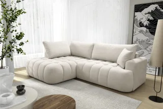 Ecksofa mit Schlaffunktion NANTES Sofa in Stoff Soft Beige Ottomane Links