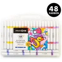 Artecho Marker Doppelspitze Acrylstifte Set– 24/48 Farben,mit Feiner & Breiter Spitze, Wasserfest, Acrylmarker für DIY, Glas, Stein, Holz & Leinwand