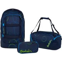 Satch Schulranzen Schulrucksack-Set PACK Blue Tech 3-teilig (3-teilig), ergonomisch, Your-Size-System: auf Körpergröße anpassbar