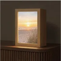OnlyWow Tischleuchte Lightbox Sonnenuntergang - Dünen - Meer, Dimmbar, Farbwechsel, LED, Warmweiß, Kaltweiß, Neutralweiß Einstellbar, Tischlampe, Schreibtischlampe, Desk, Dimmbar, mit Kabel, LED
