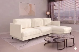 Ecksofa Designersofa HELMER Stoff Vibe Creme Ottomane Rechts