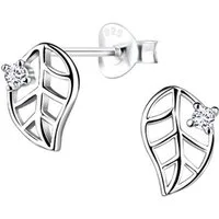 Order & Smile Schmuck Paar Ohrstecker Ohrstecker Silber 925 Ohrringe „Blatt mit Zirkonia“