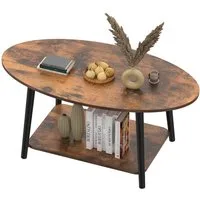 JEOBEST Couchtisch Doppelschicht Couchtisch, Beistelltisch Sofatisch mit Ablagen, Wohnzimmertisch Oval 100 x 53 x 45cm, einfacher Aufbau