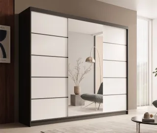 Schiebetürenschrank Schrank OSLO in Schwarz- Weiß matt 250x215x58 cm