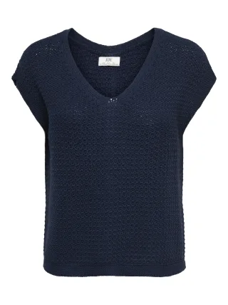 JDY - JDYMARTHA S/S BUTTON BACK PULLOVER KNT Black Iris - Gr. - XS