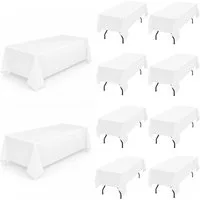 BlingBin Tischdecke 10 Stück weiße Polyester-Tischdecken für 6 Fuß rechteckige Tische (10er Set 10-tlg, 155 cm x 265 cm), waschbar, für Feier, Hochzeit, Buffet und Event