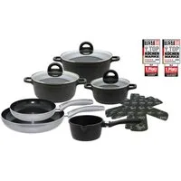 Elo Topf-Set Black, Ducato, Aluminiumguss (Set, 11-tlg., 3 Töpfe mit Deckel, 1 Stielkasserolle, 2 Bratpfannen, 2 Stapelschutz), mit hochwertiger Antihaftversiegelung, Induktion