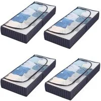 WENKO Unterbettkommode Unterbett-Aufbewahrungstasche Kommode Aufbewahrung (4 St), mit Sichtfenster Blau 105 x 15 x 45 cm