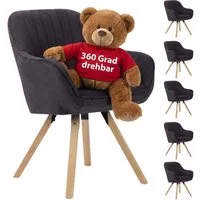 MR.DEKO Esszimmerstuhl Esszimmerstuhl 6er Set Matera dark grey drehbar FSC®-zertifiziert (einzelnd, oder als Set erhältich für Küche und Esszimmer, 6 St), 360° Drehfunktion, stabile FSC® 100% Holzbeine, weiche Polsterung