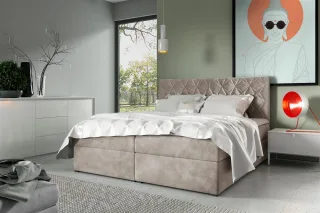 Boxspringbett Schlafzimmerbett 160x200cm LAZARO Nr.7 Ecru inkl. Bettkasten