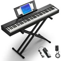 Donner Home-Keyboard Halbgewichtet E-piano Tragbares Klavier mit X-Ständer DEP-06 (Set, Notenständer X-Klavierständer Metall-Sustain-Pedal Netzteil), Tragbar und hochkompatibel Unterstützt den Kopfhörermodus