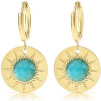 Made by Nami Ohrring-Set Hängend mit Sonnen Anhänger und türkisem Stein Edelstahl Gold, Boho Schmuck Damen Wasserfester Schmuck