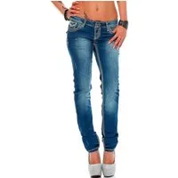 Cipo & Baxx Slim-fit-Jeans Damen Slim Fit Hose Stonewashed BA-WD201 (1-tlg) Stilvolle Kontrastnähte und verzierte Gesäßtaschen