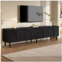 Merax Lowboard mit 3D geschwungenen Linien (180 x 35 x 49 cm (L x B x H), 1 St), TV-Schrank mit 4 Türen, 2 Staurräumen & Metallfüßen