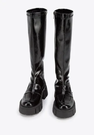 Wittchen Damen-Mokassin-Stiefel aus Lackleder in Schwarz
