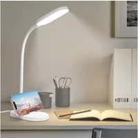 LQWELL Schreibtischlampe Tischleuchte mit Telefonhalter, LED fest integriert, 360° Flexibel Touch-Steuerung, Studienlampe für Heimbüro, 5000k, 160 Lumen, LED Schreibtischlampe