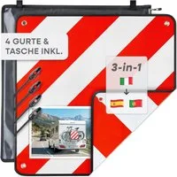 Prowiste Hinweisschild Warntafel Fahrradträger – ECE R70 – Für Italien, Spanien & Portugal, (Zubehör für Fahrradträger, Autozubehör, Sicherheitszubehör, 1 St., Warntafel + Tasche + Spanngurte), ECE R70 geprüft, Aluminium, wetterfest, für Italien/Span