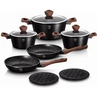 Ertex Kochtopf 10tlg.Topf-Set Pfanne Topfset, Töpfe, braune Griffe, Kasserolle BH1534, Aluminiumguss, Aluguss Material mit Granit Beschichtung