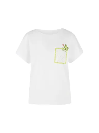Marc Cain Sports - T-Shirt mit Kaktus-Print und Brusttasche white - Gr. - 36