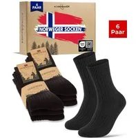 sockenkauf24 Norwegersocken Wintersocken warme Wollsocken Damen & Herren (Schwarz, 6-Paar, 43-46) gepolsterte Frotteesohle - 20100