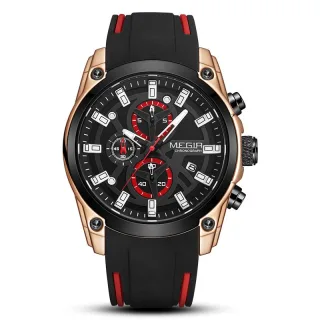 MEGIR Men Chronograph Quartz Watch with Date Luminous Hands, Sport Wristwatch Silicone Strap Waterproof Watch