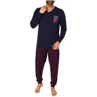 Normann Pyjama Herren langarm Schlafanzug mit Bündchen und karierter Jersey Hose