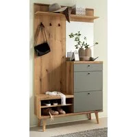 Furn.Design Kompaktgarderobe Juna (Garderoben Set in Evoke Eiche und Salbei grün, 110 x 200 cm) mit viel Stauraum