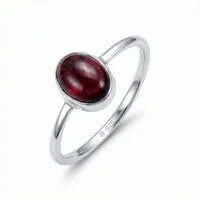 mantraroma Silberring SAMA oval aus 925 Silber mit Granat (Ring mit Schmuckbeutel), Damenring aus 925er Silber