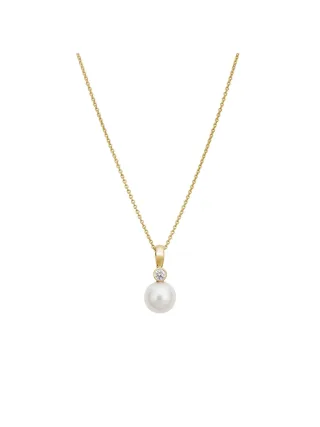 Lyomi Anhänger mit Kette 585/- Gelbgold synth. Diam. 0,10ct. Perle