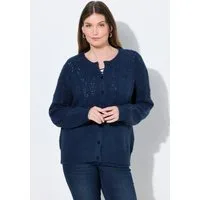 Ulla Popken Strickjacke Strickjacke Ajourmuster Rundhals Langarm