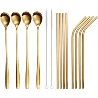 GRÄWE Latte-Macchiato-Löffel GRÄWE Trinkhalm-Set 14-tlg., Edelstahl, gold
