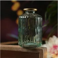 MARELIDA Dekovase Mini Glas Vase mit Rillen Deko Glasflasche mit Goldrand H:10cm grün (1 St)
