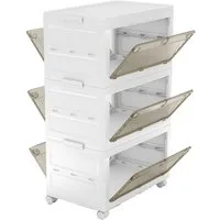 COSTWAY Aufbewahrungsbox, mit Deckel, 3er Set Stapelboxen faltbar, auf Rollen