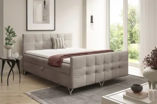 Boxspringbett Schlafzimmerbett PERLA PREMIUM 180x200cm Stoff Coral Beige